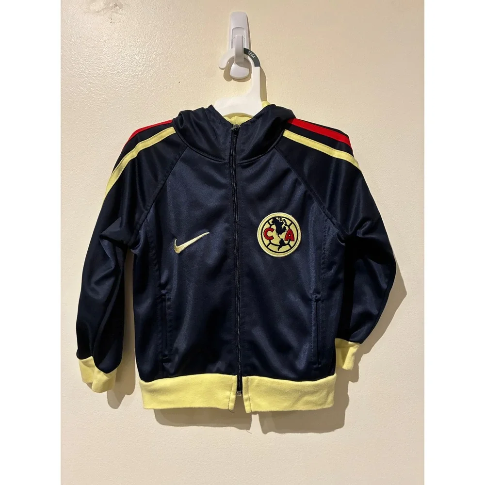 Vintage Nike Club America Kids Track Jacket Navy Yellow Hooded Full Zip Size 2